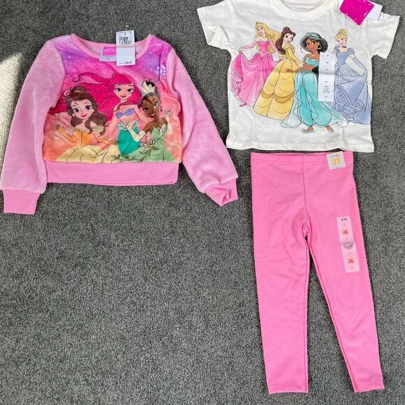 Disney Princess T-Shirt, Disney Princess Fuzzy Soft Long Sleeve Top & Leggings - Picture 1 of 2